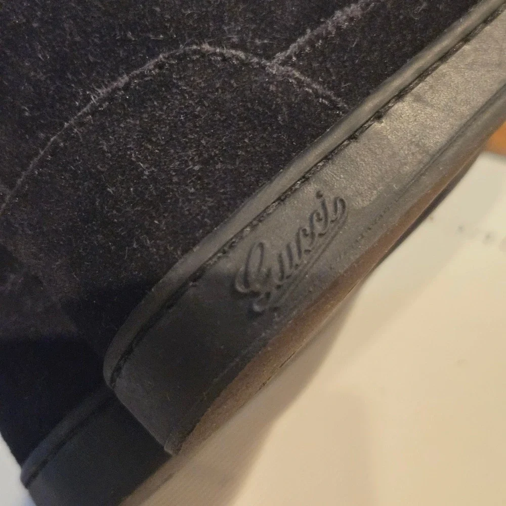 Gucci Kids Black Suede Shearling High‎ Top Sneakers Boots 433150 Size 22